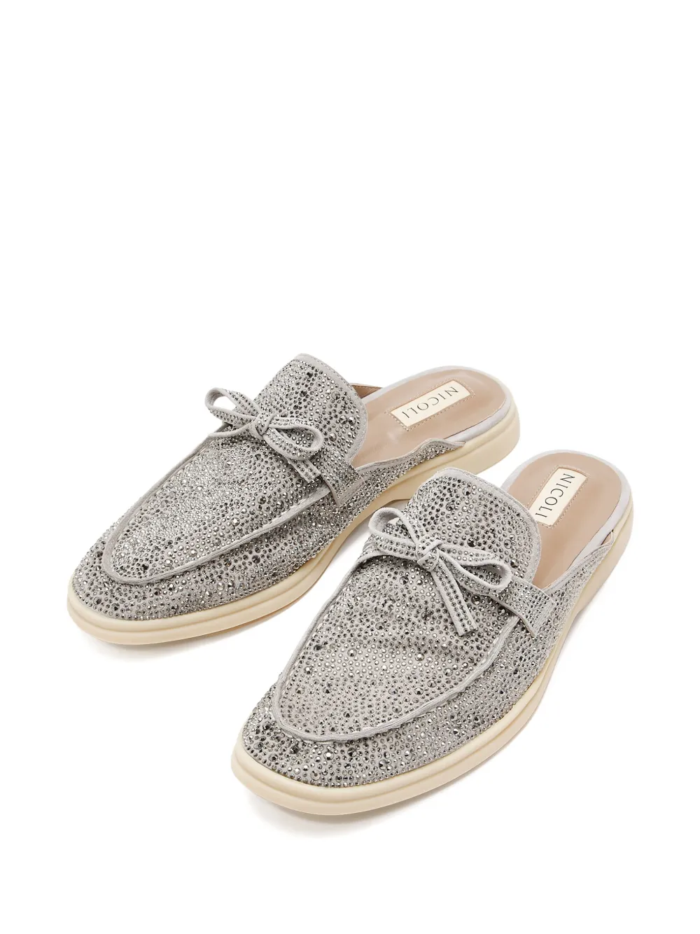 NICOLI Jezelinda muiltjes met strikdetail en stras Grijs