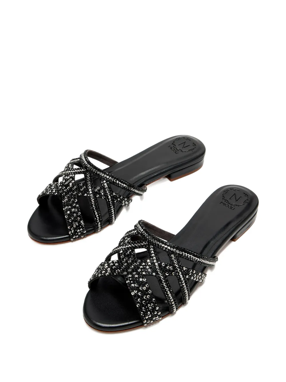 NICOLI Slingback sandalen met vefraaide bandjes Zwart