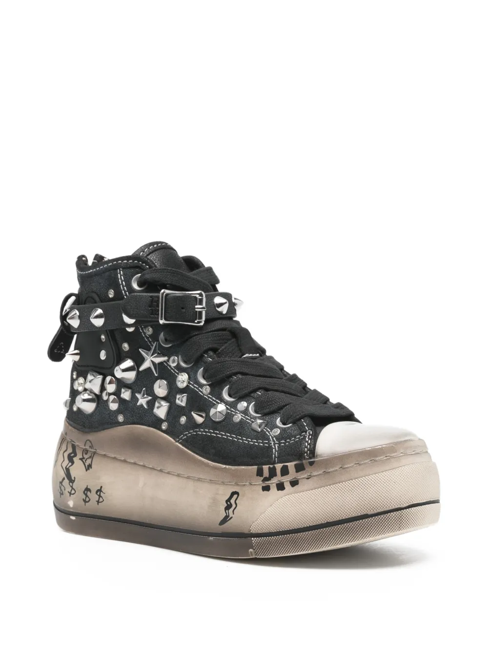 R13 stud-embellished flatform sneakers - Zwart