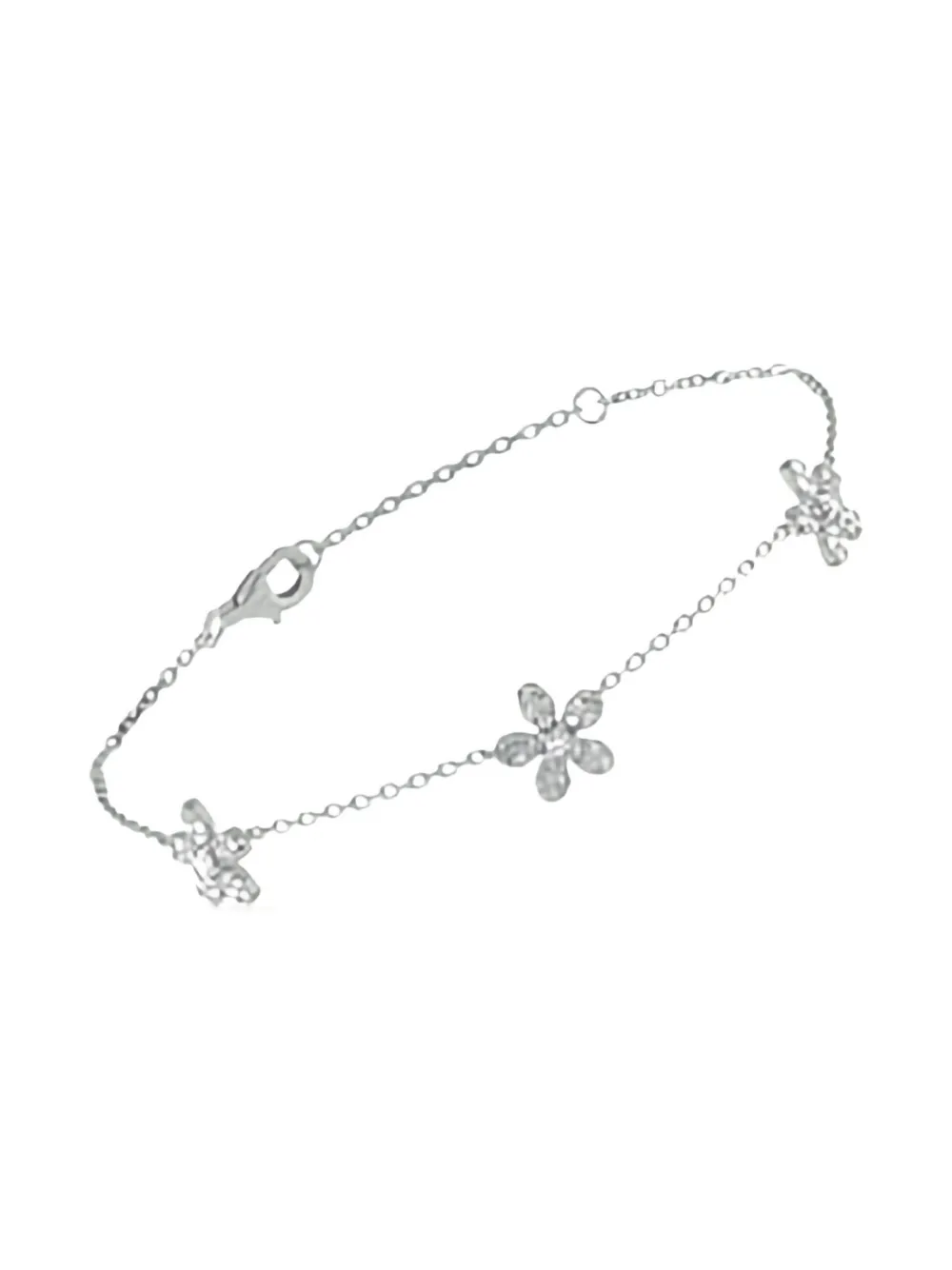 Pre-owned Lb Exclusive 14k White Gold Diamond Flower Bracelet In Silver