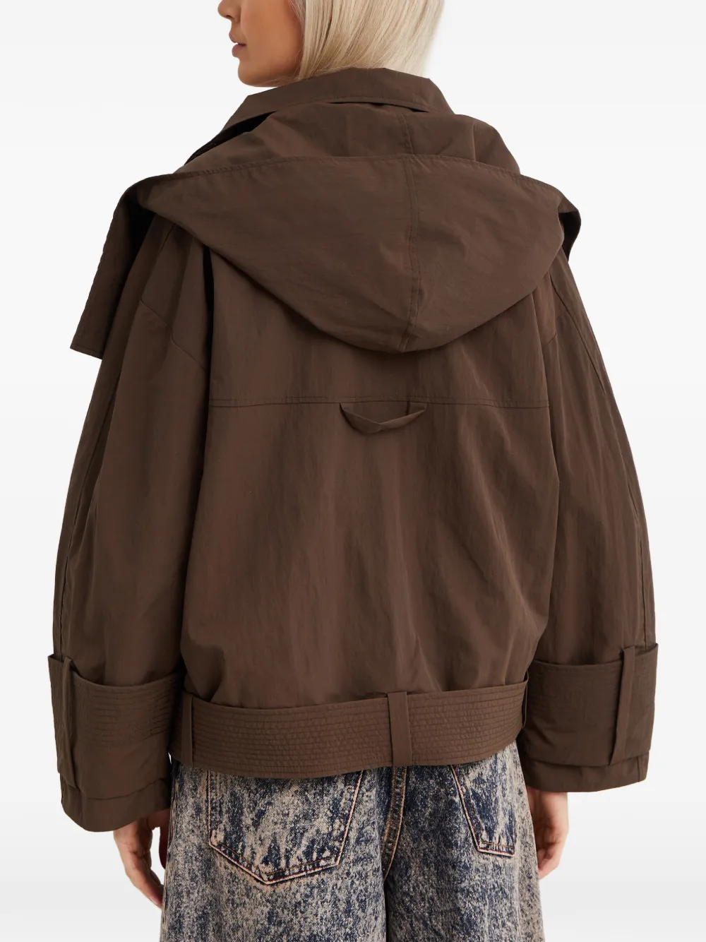 Aeron Asymmetric Zip Linden Jacket In Brown