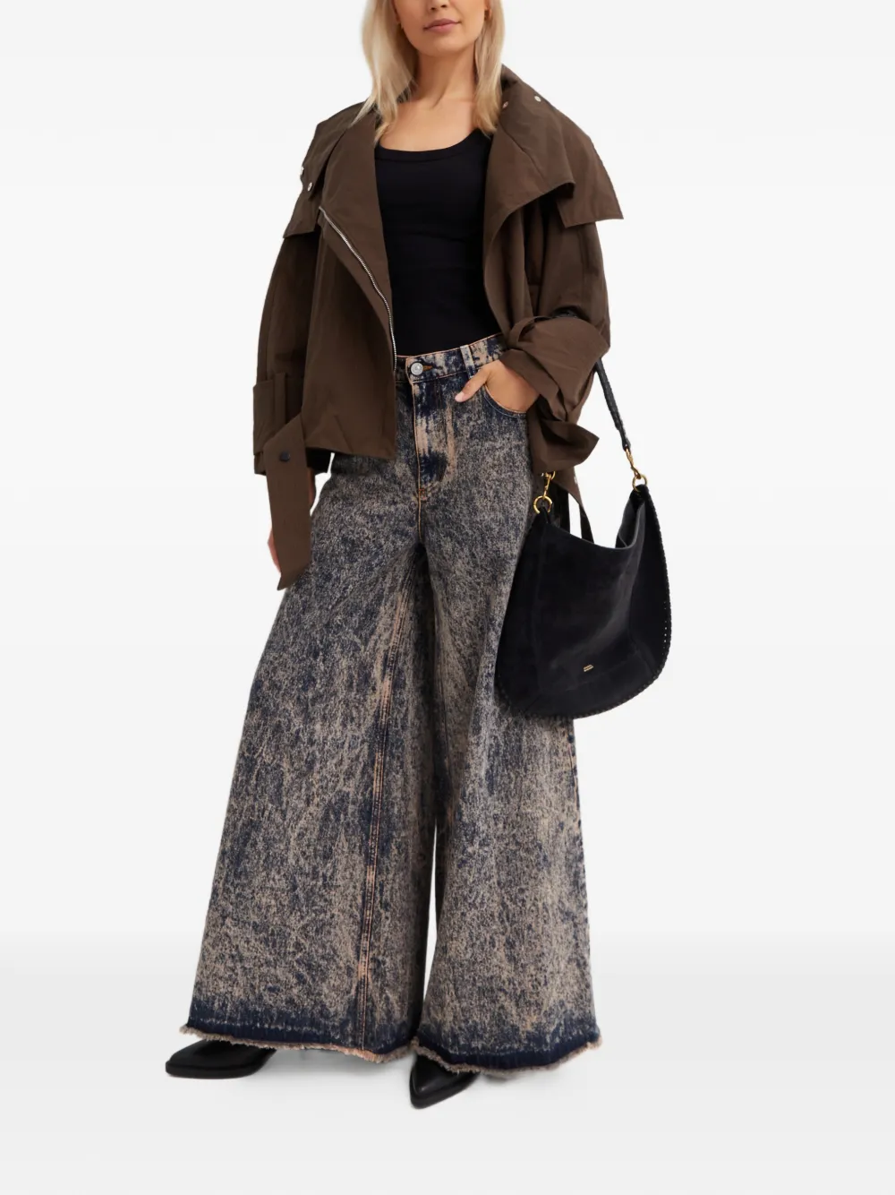 Aeron Asymmetric Zip Linden Jacket In Brown