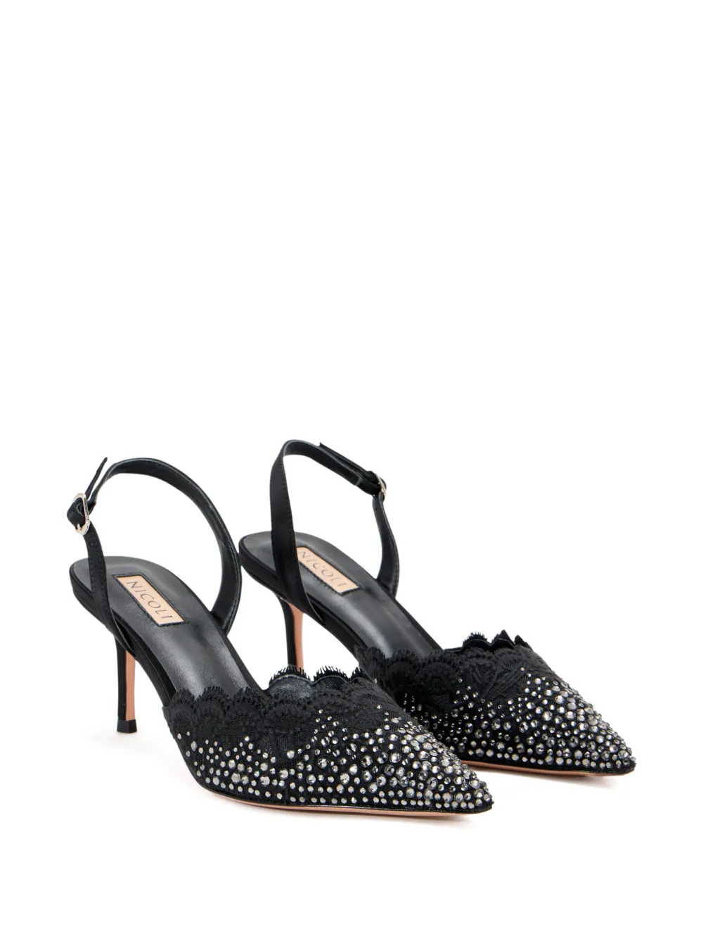 NICOLI 70 mm Rimini slingback pumps verfraaid met kant Zwart