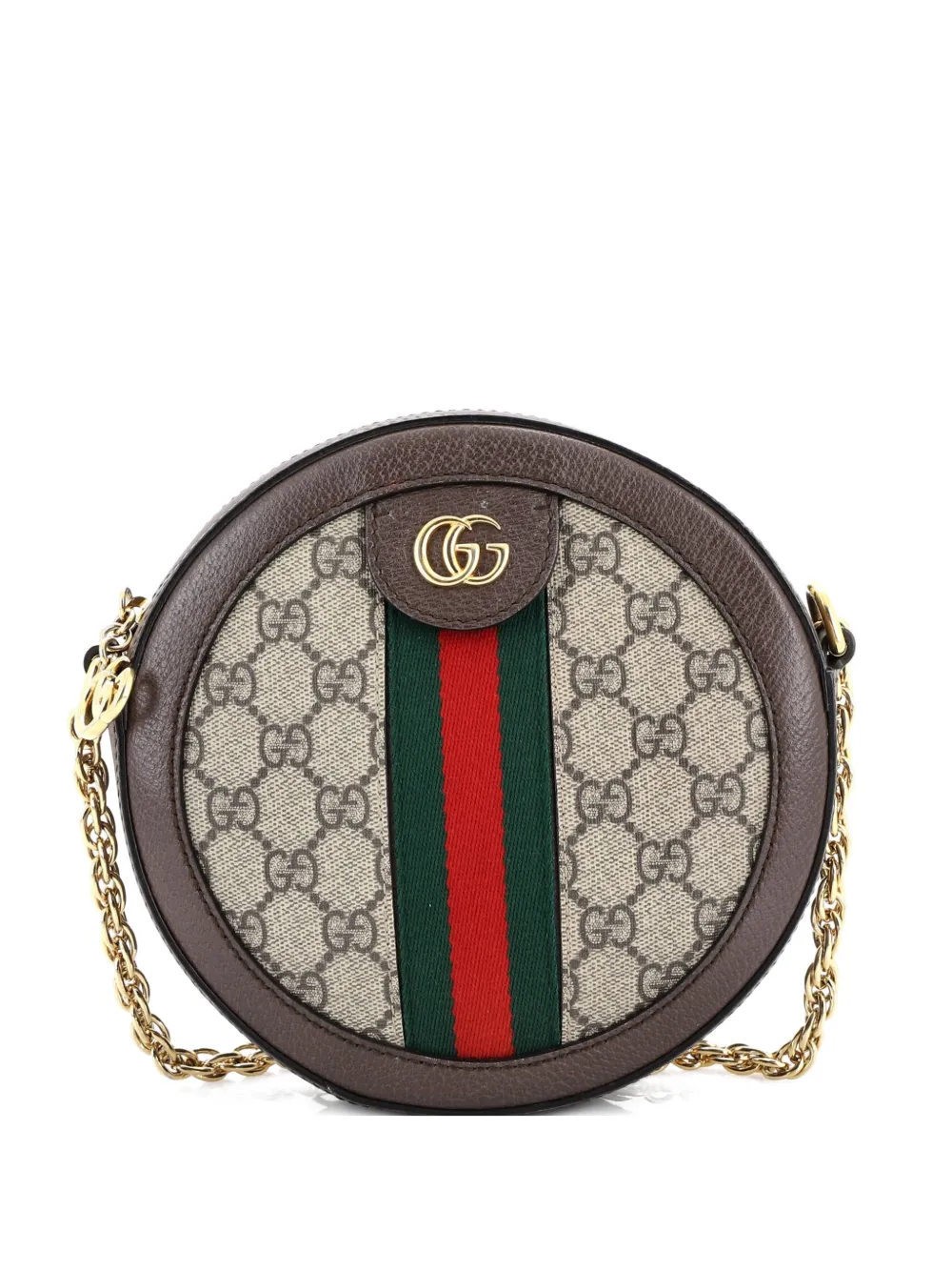Pre-owned Gucci Ophidia Round Shoulder Bag Gg Coated Canvas Mini Crossbody Bag In Brown