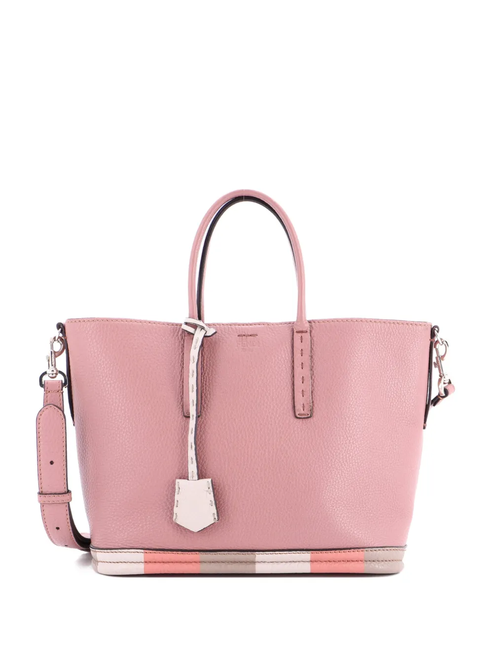 Pre-owned Fendi Selleria Convertible Leather Medium Tote Bag In Pink