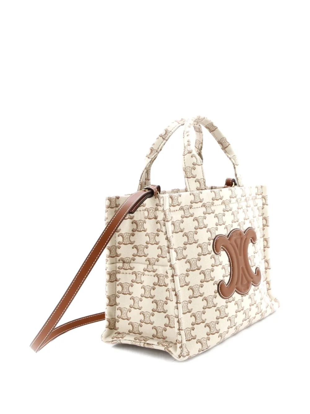 Pre-owned Celine Cabas Thais Triomphe Printed Canvas Small Tote Bag In Brown