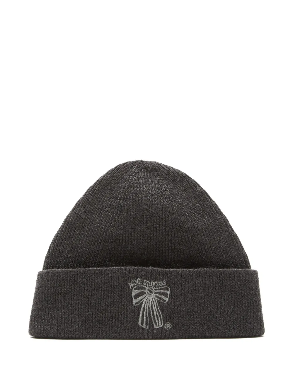 Acne Studios Bow-embroidered Beanie Hat In Gray