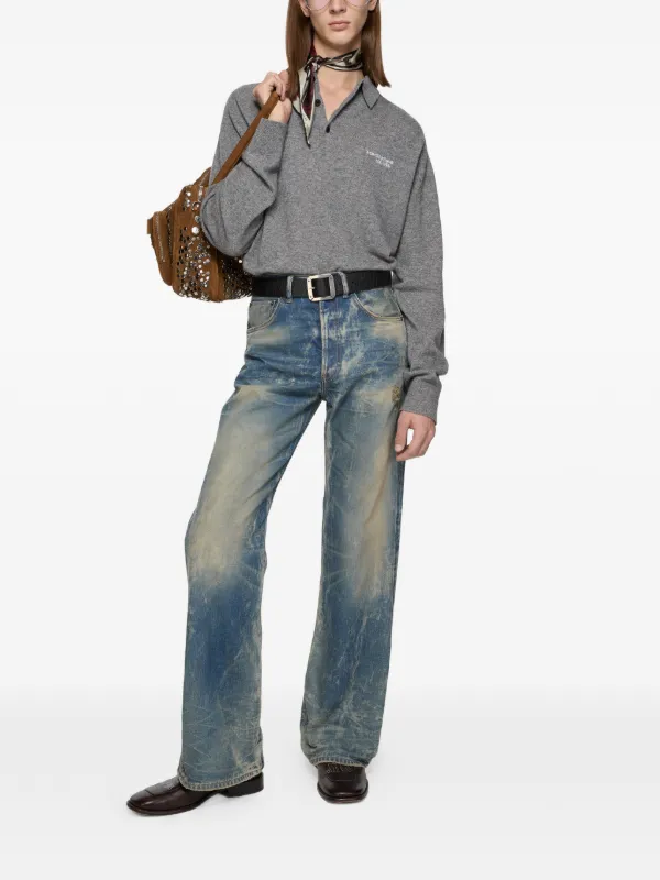 Acne studios 定番ジェンズダメージ加工 ダークブルーデニムパンツ Acne Studios ダメージ ジーンズ | ブルー | FARFETCH JP