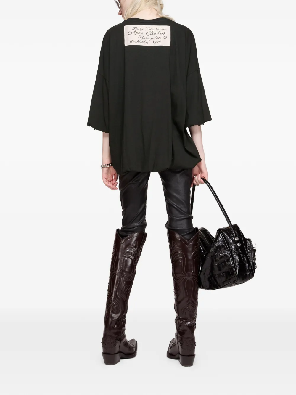 Acne Studios Gesmockt T-shirt met logo Zwart