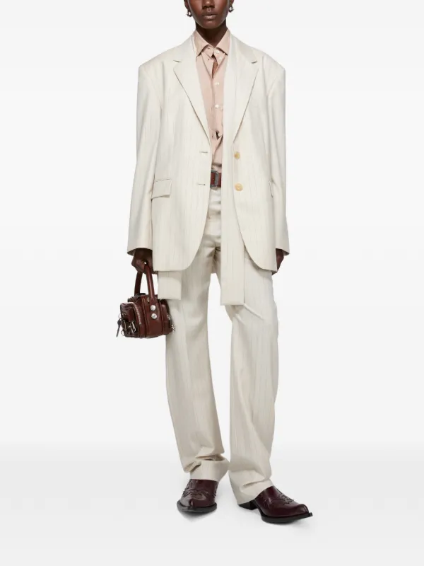 Acne Studios Wool Pinstripe Trousers in Neutrals