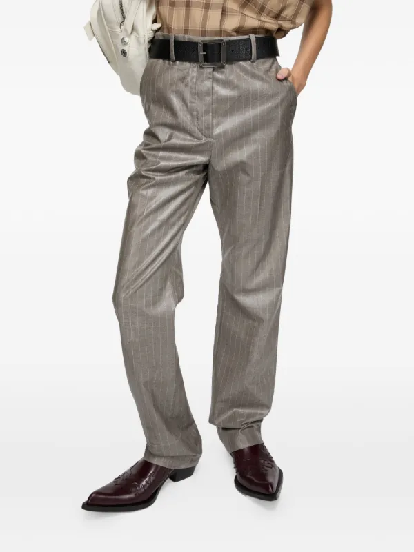 Acne Studios Coated Pinstripe Trousers in Grey