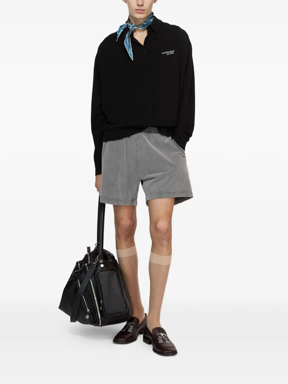 Acne Studios logo-embroidered polo shirt - Zwart