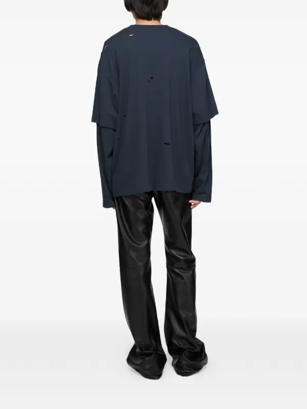 Acne Studios Layered logo-print Distressed T-shirt | Blue | FARFETCH