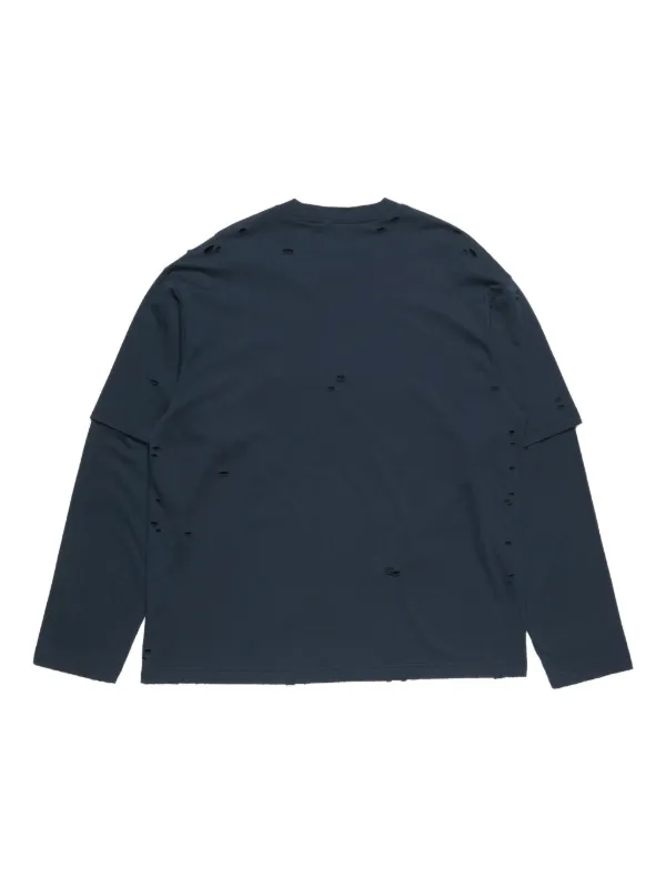 Acne Studios Layered logo-print Distressed T-shirt | Blue | FARFETCH