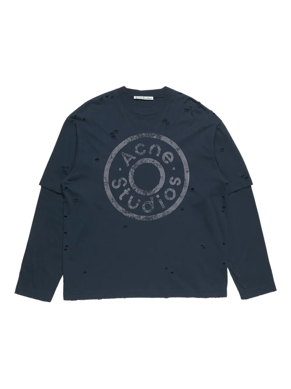 Acne Studios Layered Logo-print Distressed T-shirt In Blue