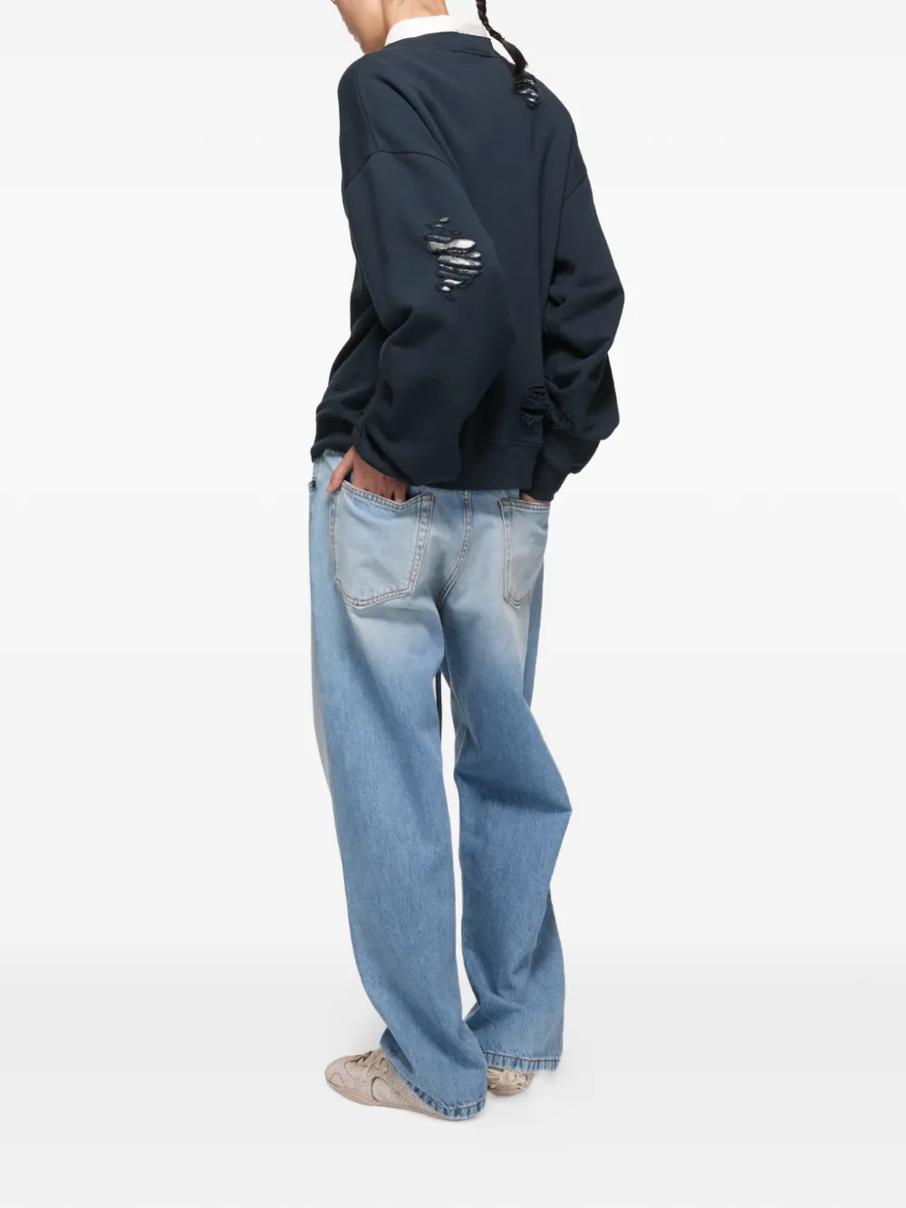 Acne Studios Gerafelde sweater met logo Blauw