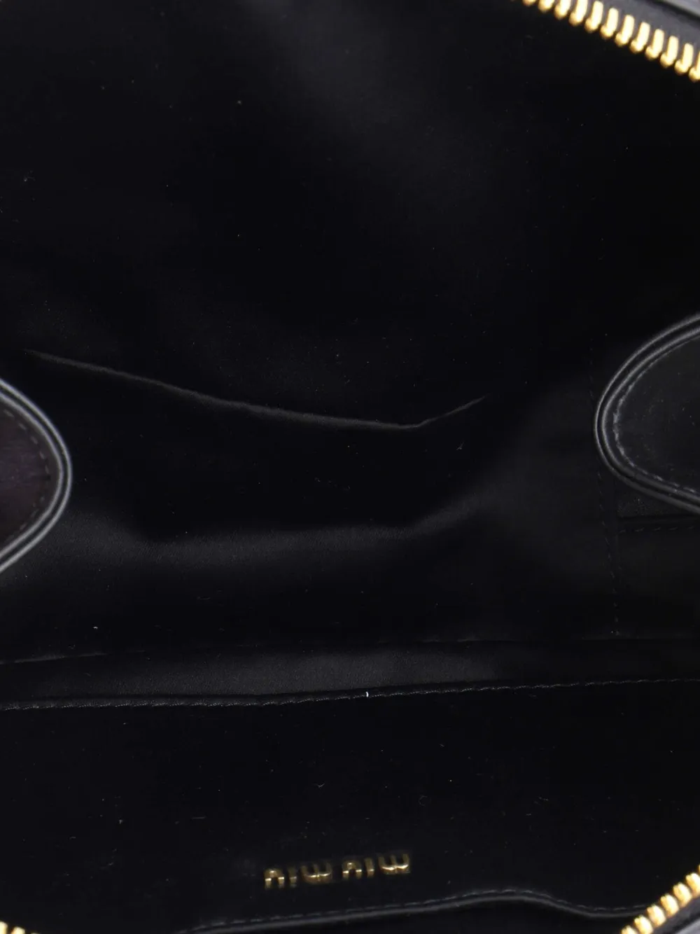 MIU MIU Pre-owned Softy Chain Camera Bag Logo Embossed Leather Medium Shoulder Bag In Black