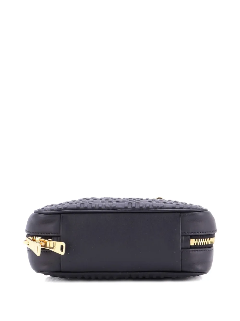 MIU MIU Pre-owned Softy Chain Camera Bag Logo Embossed Leather Medium Shoulder Bag In Black