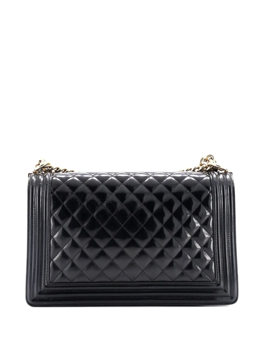 CHANEL Pre-owned Boy Flap Bag Quilted Patent New Medium Shoulder Bag In Black