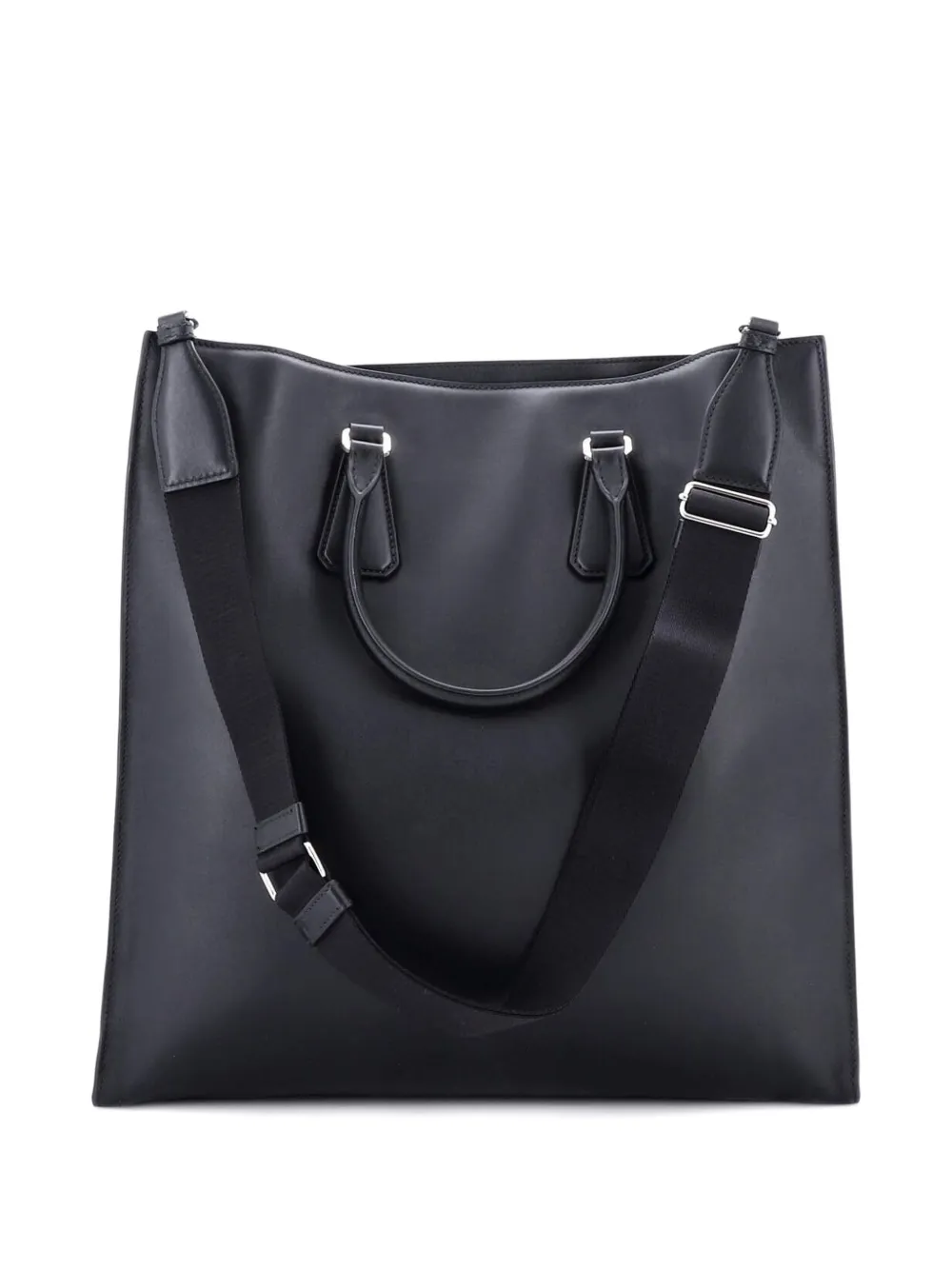 Pre-owned Prada Convertible Triangle Shopper Soft Calf Medium Tote Bag In Black