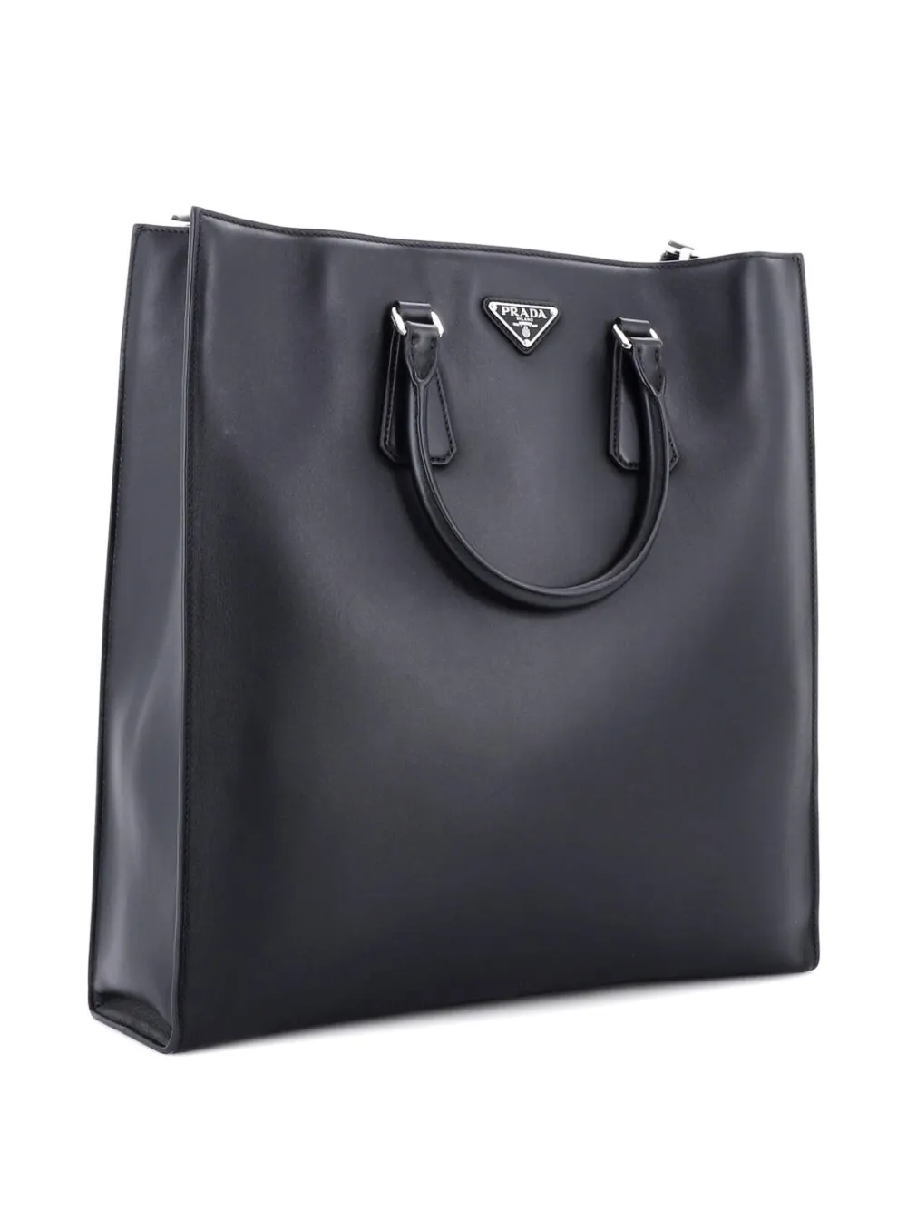 Pre-owned Prada Convertible Triangle Shopper Soft Calf Medium Tote Bag In Black
