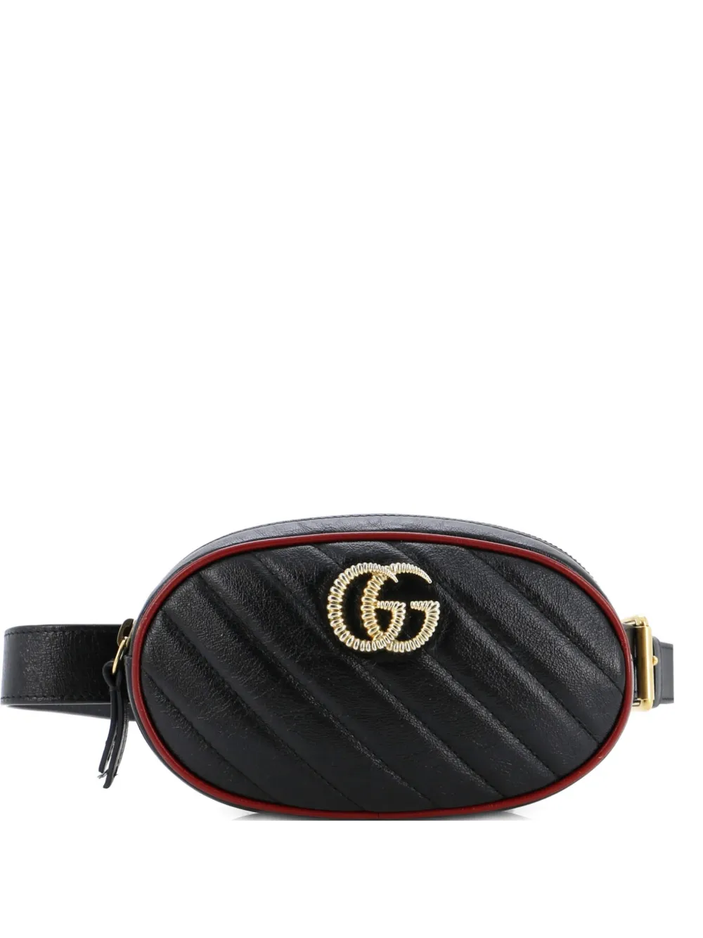 Pre-owned Gucci Gg Marmont Diagonal Quilted Leather Belt Bag In Black