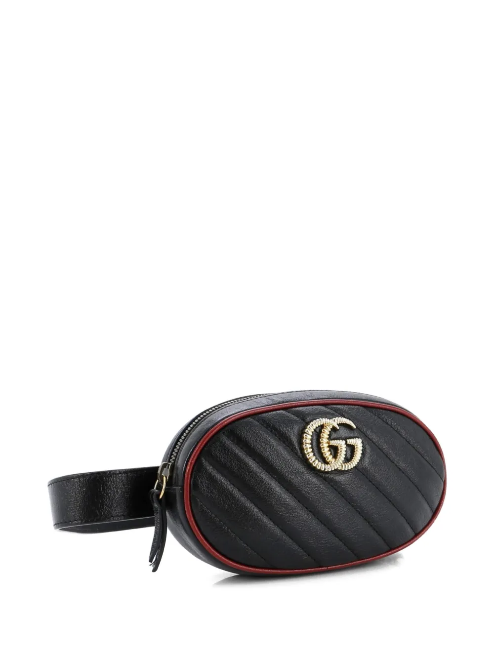 GUCCI Pre-owned Gg Marmont Diagonal Quilted Leather Belt Bag In Black