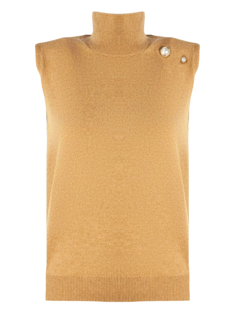 Alberta Ferretti Pearl-embellished High Neck Top In Brown