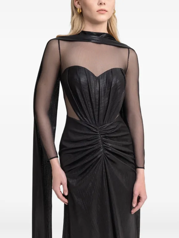 maxi dress with cape overlay Womens Pleated Maxi Dress Cape Overlay Elegant Flowing Silhouette