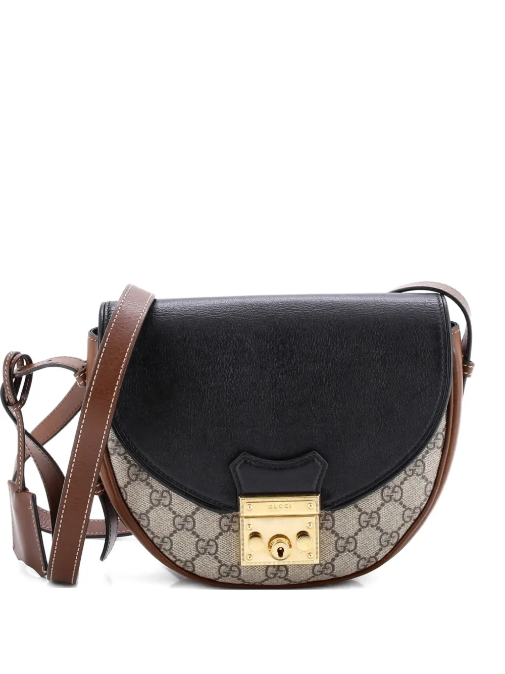 Gucci Pre-Owned Padlock Saddle Shoulder Bag GG Coated Canvas and Leather Small crossbody bag - Nero