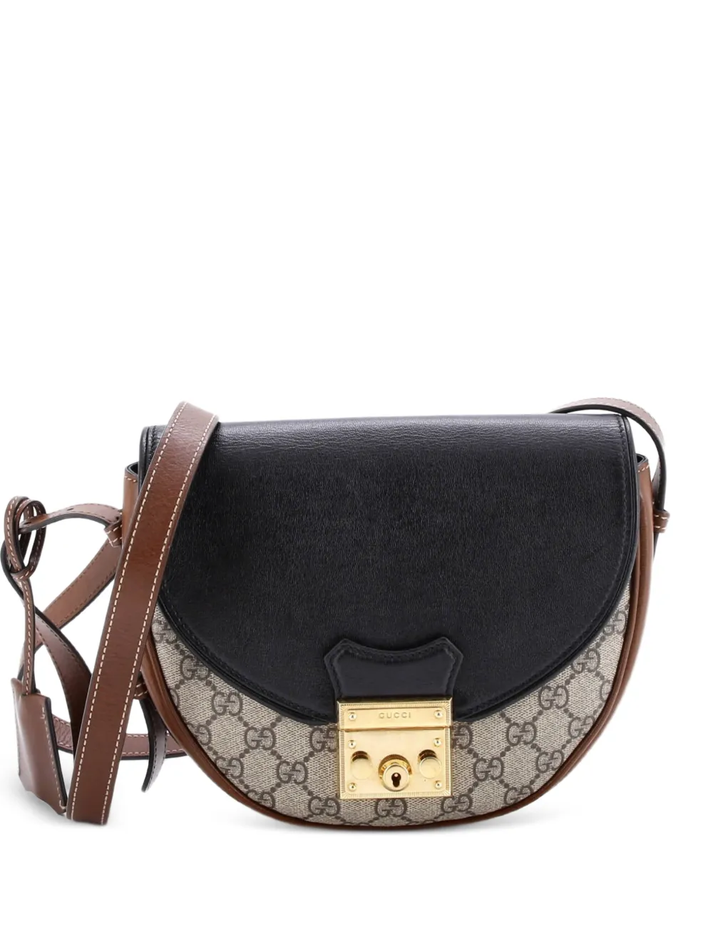 Gucci Pre-Owned Padlock Saddle Shoulder Bag GG Coated Canvas and Leather Small crossbody bag - Nero