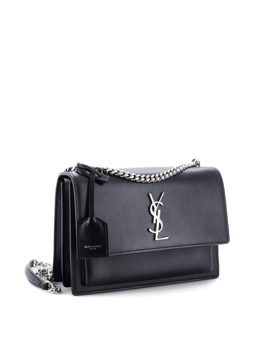Pre-owned Saint Laurent Sunset Leather Medium Crossbody Bag In Black