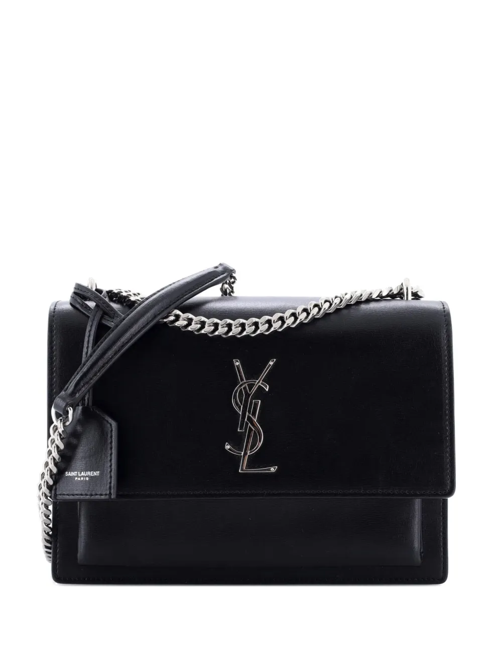 Pre-owned Saint Laurent Sunset Leather Medium Crossbody Bag In Black