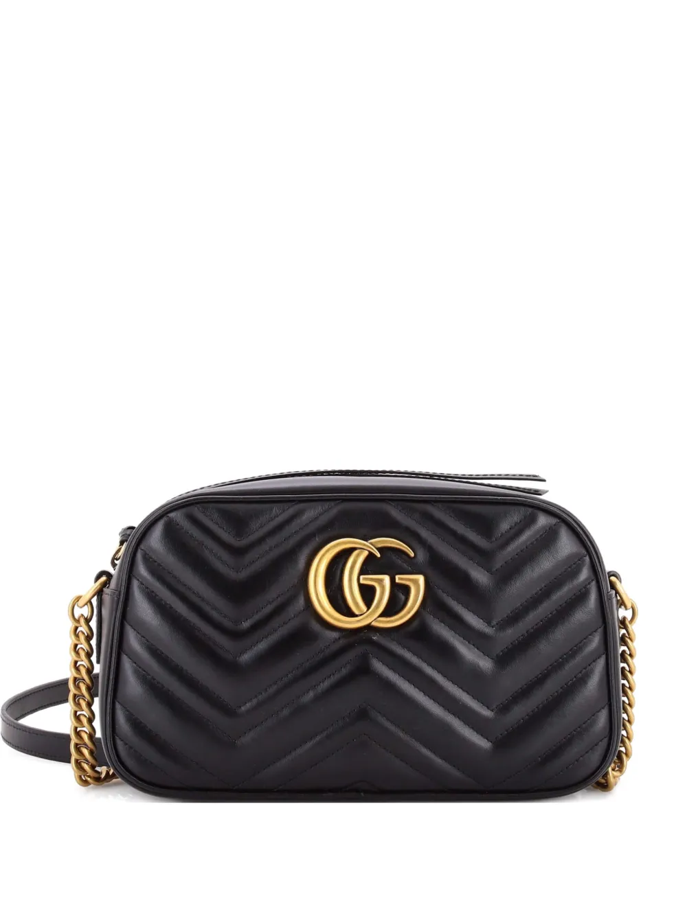 Click to view more detailed imagery on our partner's website Pre-owned Gucci Gg Marmont Shoulder Bag Matelasse Leather Small Crossbody Bag In Black
