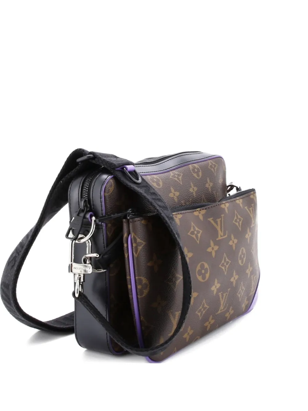 Pre-owned Louis Vuitton Trio Messenger Bag Macassar Monogram Canvas Crossbody Bag In Black