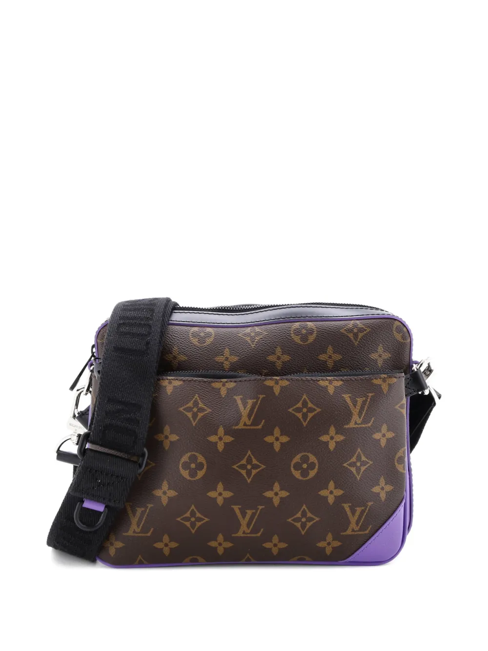 Pre-owned Louis Vuitton Trio Messenger Bag Macassar Monogram Canvas Crossbody Bag In Black