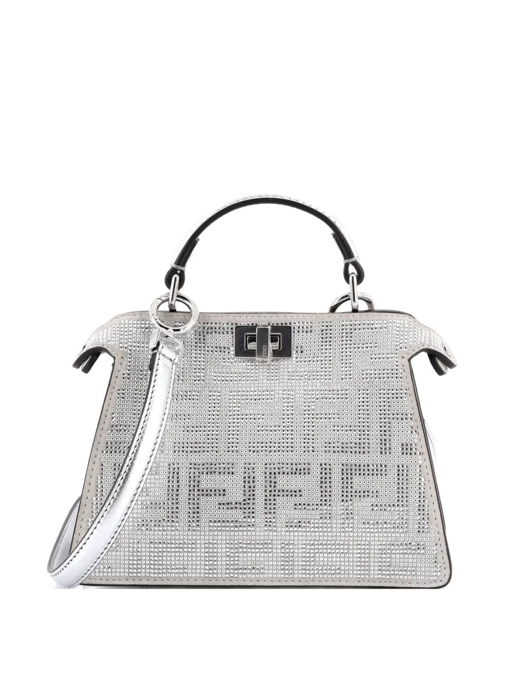 Pre-owned Fendi Peekaboo Iseeu Bag Zucca Crystal Embellished Suede Petite Satchel In Silver