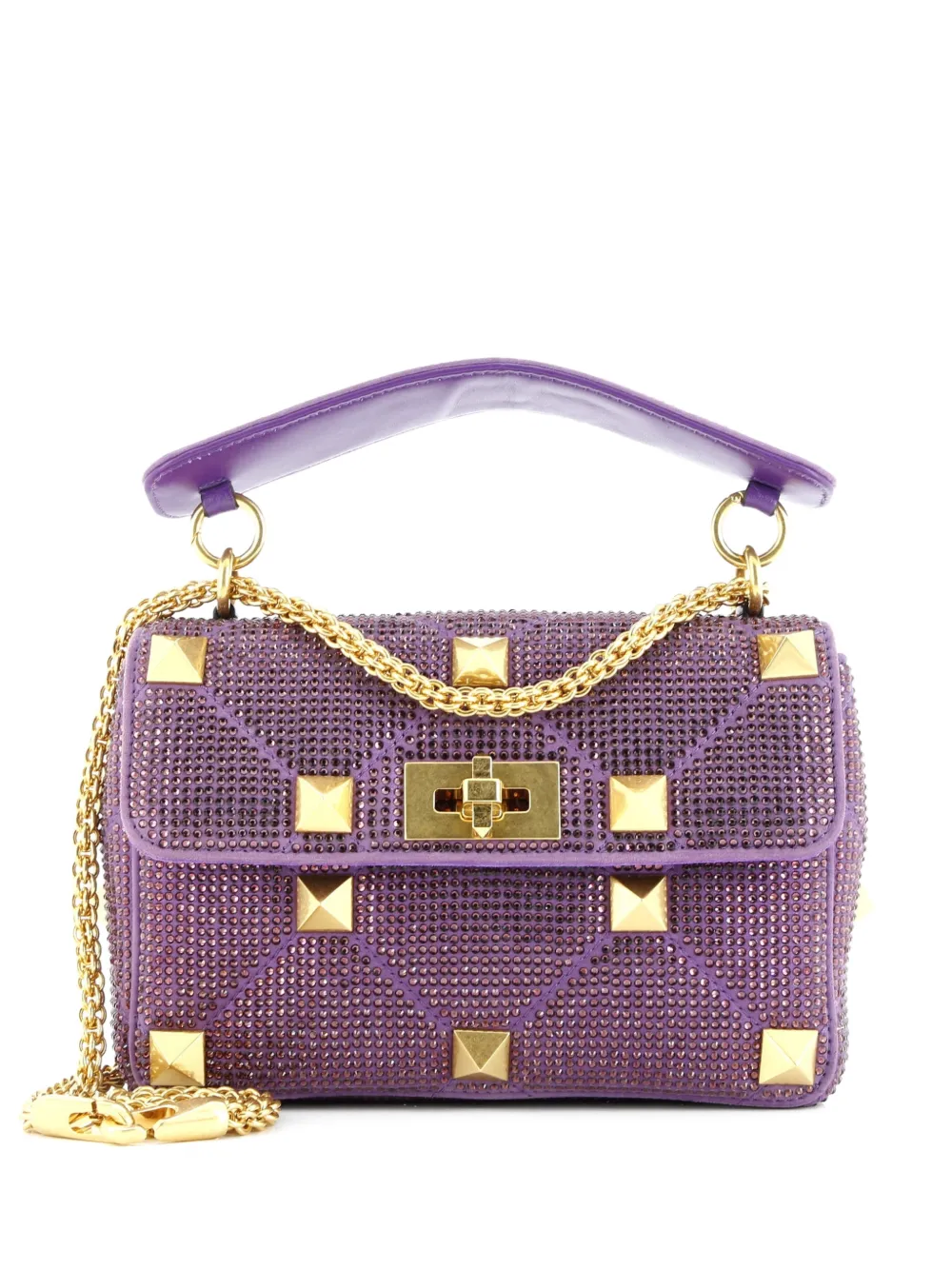 Valentino Garavani Pre-Owned Roman Stud Flap Bag Embellished Suede Medium shoulder bag - Viola