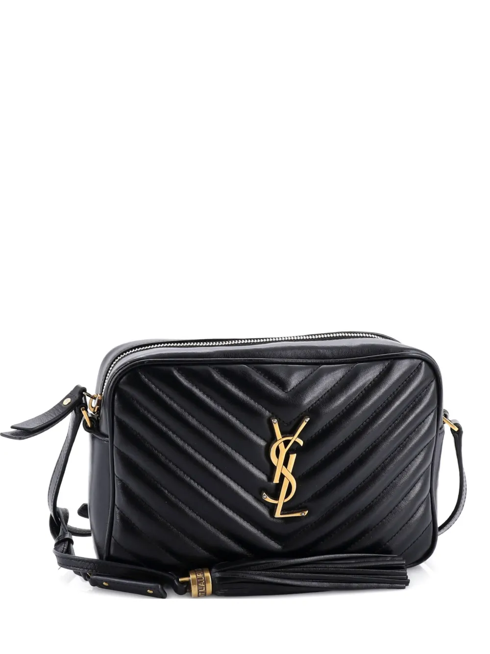 Pre-owned Saint Laurent Lou Camera Bag Matelasse Chevron Leather Small Crossbody Bag In Black