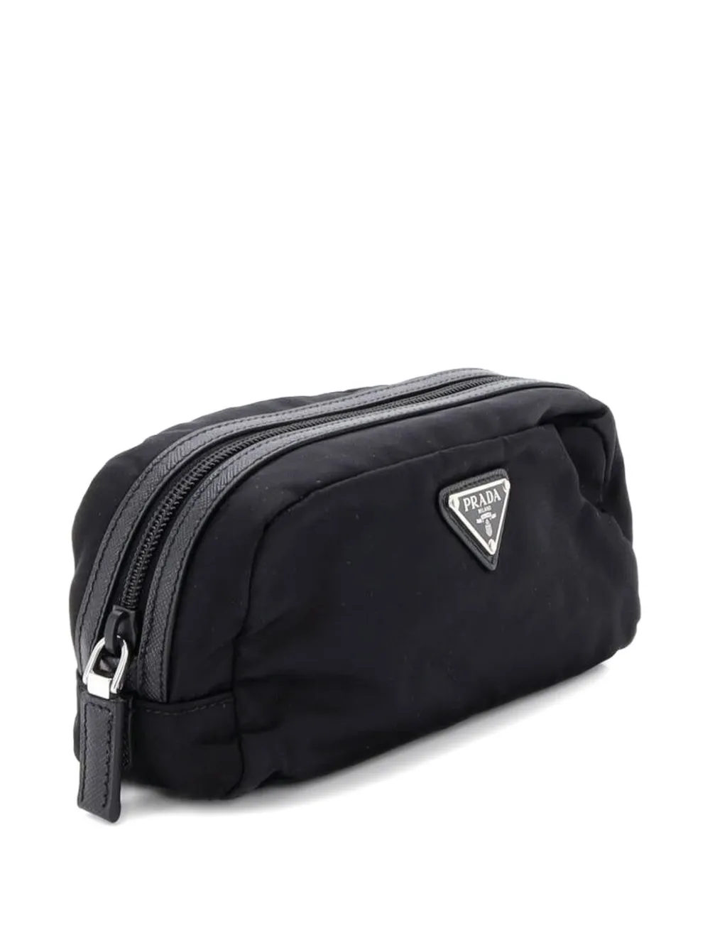 Pre-owned Prada Zip Travel Re-nylon With Saffiano Leather Pouch In Black