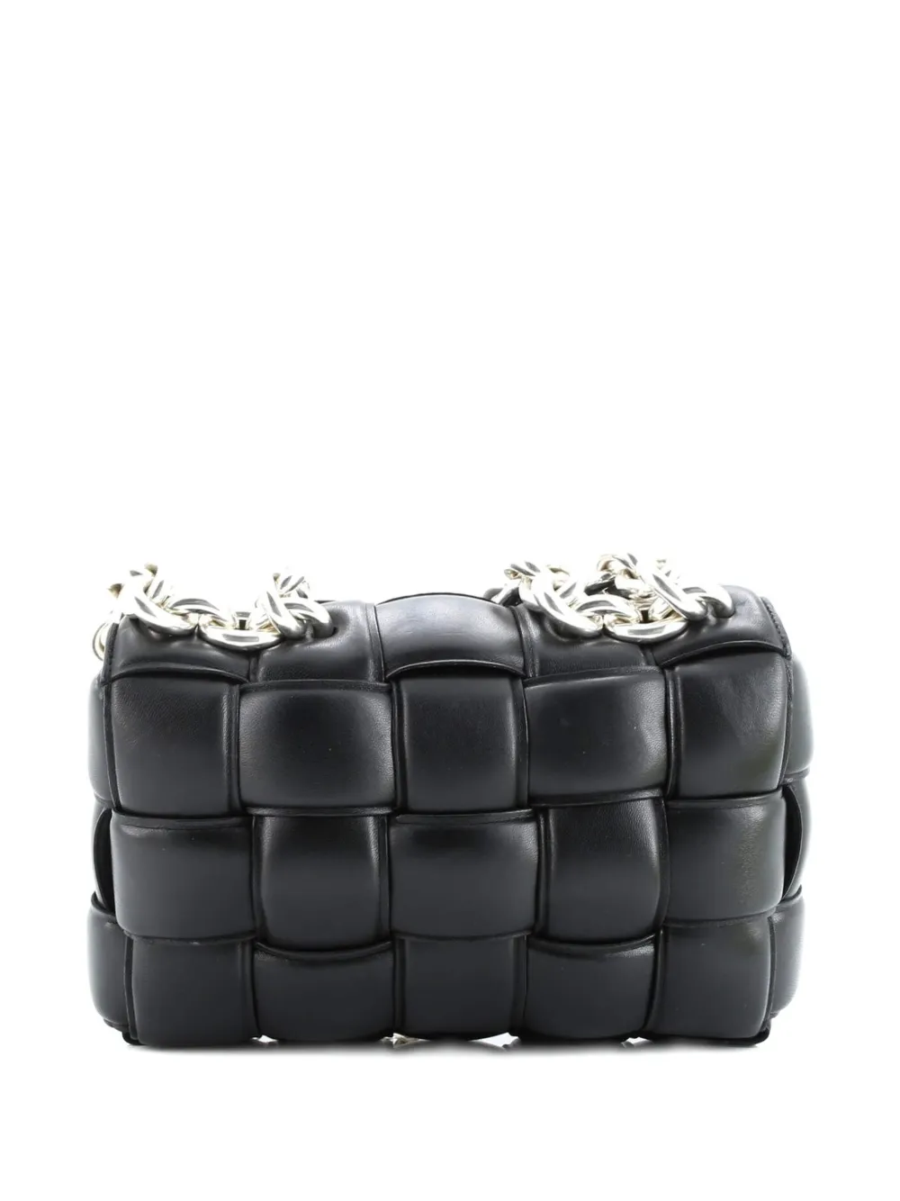 Pre-owned Bottega Veneta Cassette Chain Padded Maxi Intrecciato Leather Crossbody Bag In Black