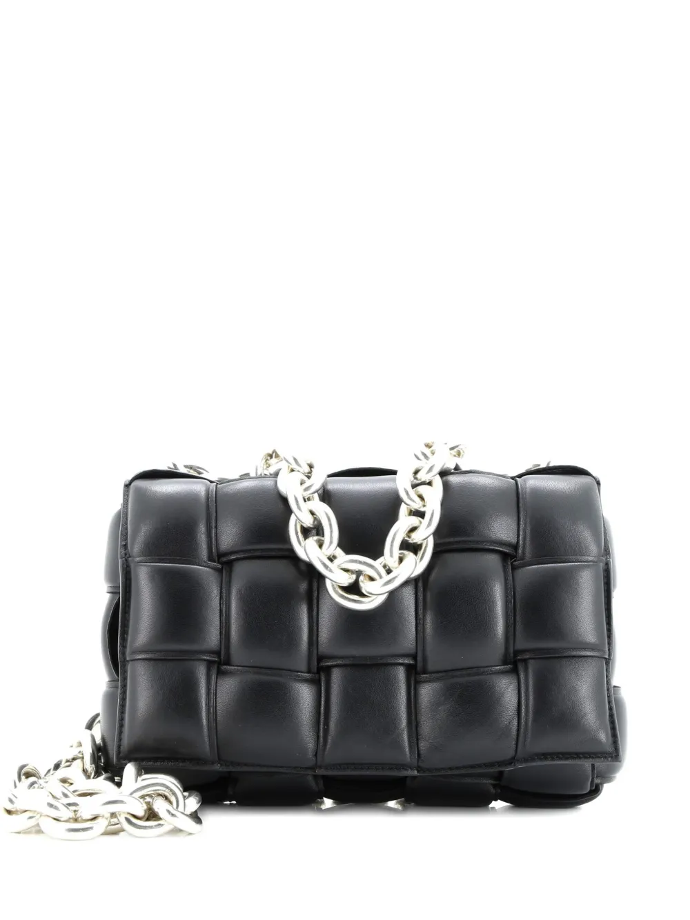 Pre-owned Bottega Veneta Cassette Chain Padded Maxi Intrecciato Leather Crossbody Bag In Black