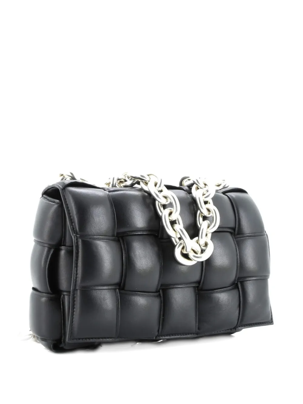 Pre-owned Bottega Veneta Cassette Chain Padded Maxi Intrecciato Leather Crossbody Bag In Black