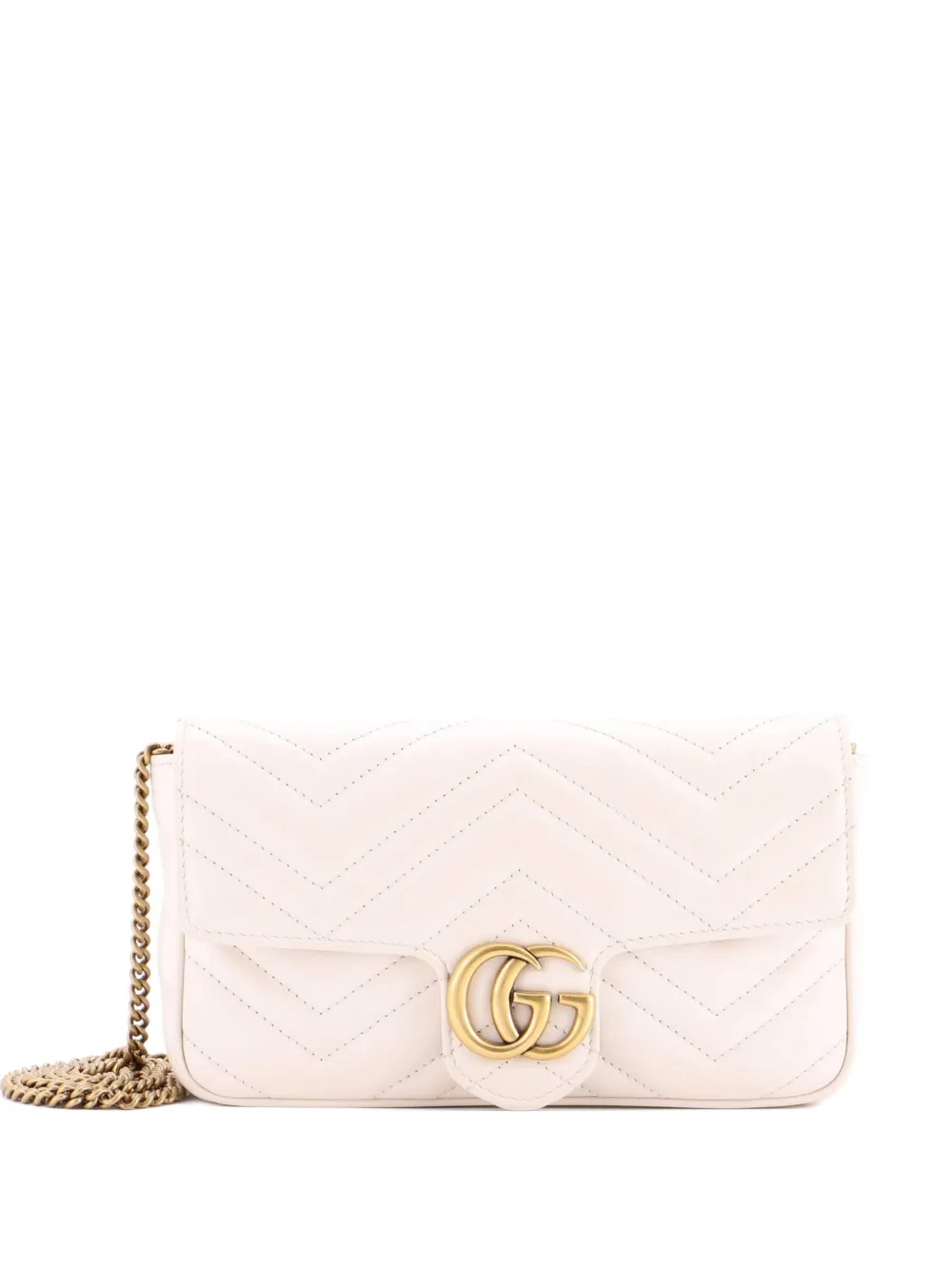 Pre-owned Gucci Gg Marmont Wallet On Chain Matelasse Leather Mini Crossbody Bag In White