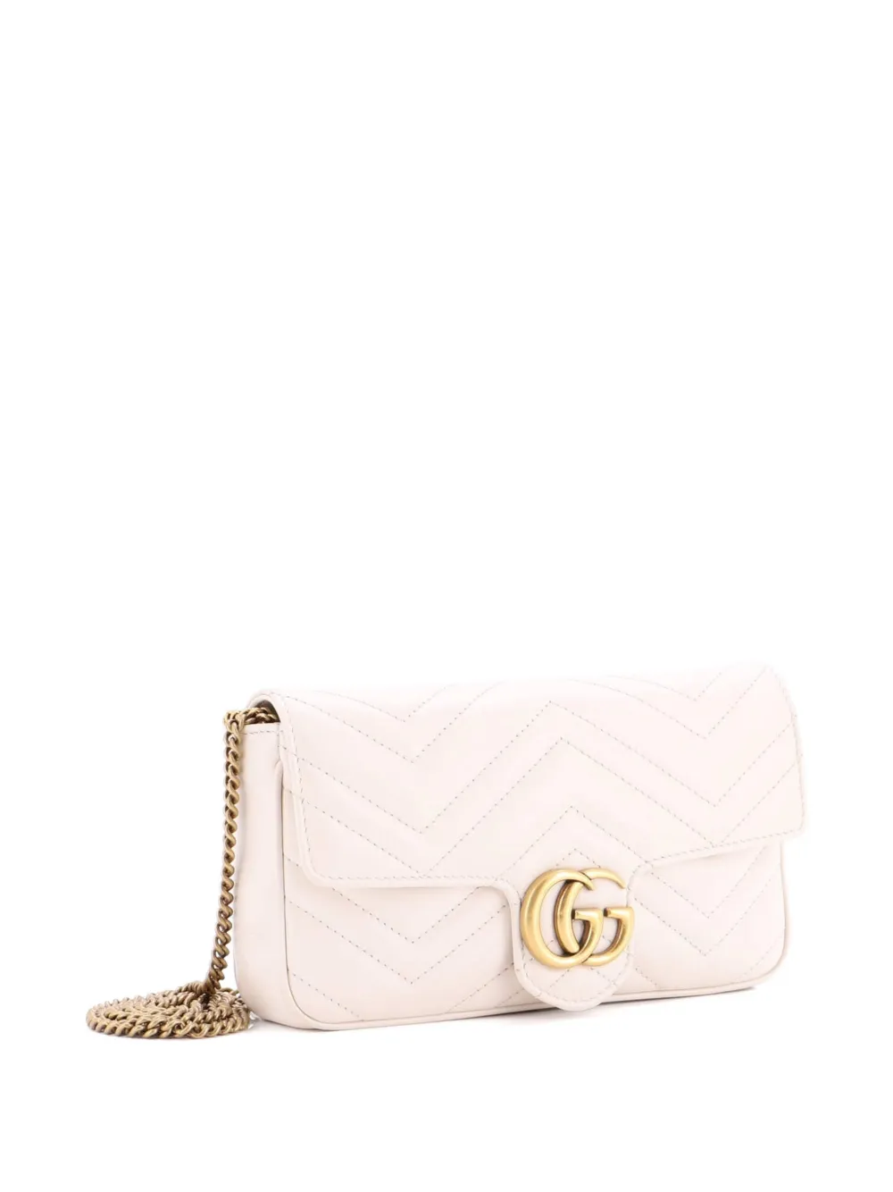 Pre-owned Gucci Gg Marmont Wallet On Chain Matelasse Leather Mini Crossbody Bag In White