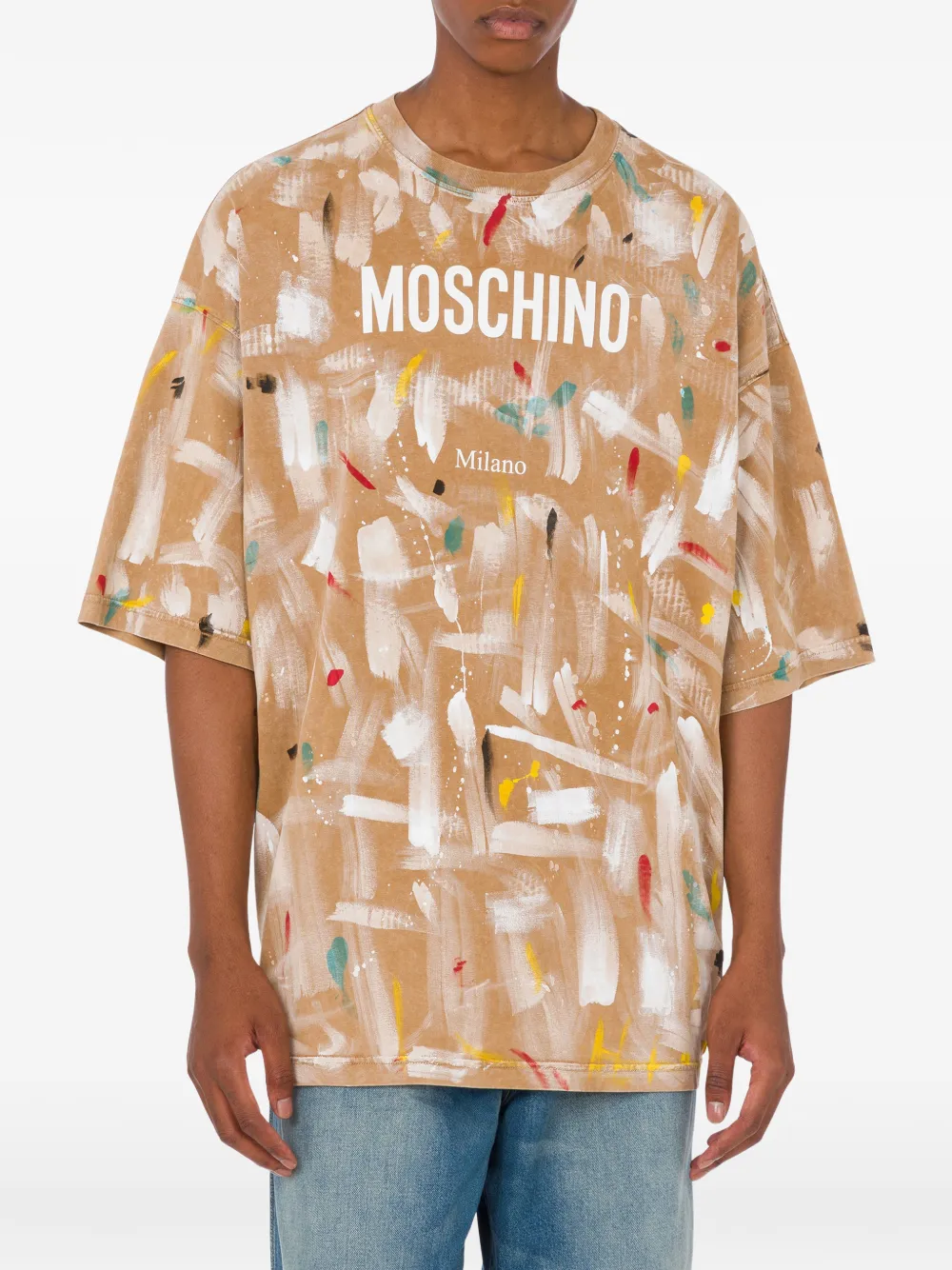 Moschino T-shirt met verfspatten Beige