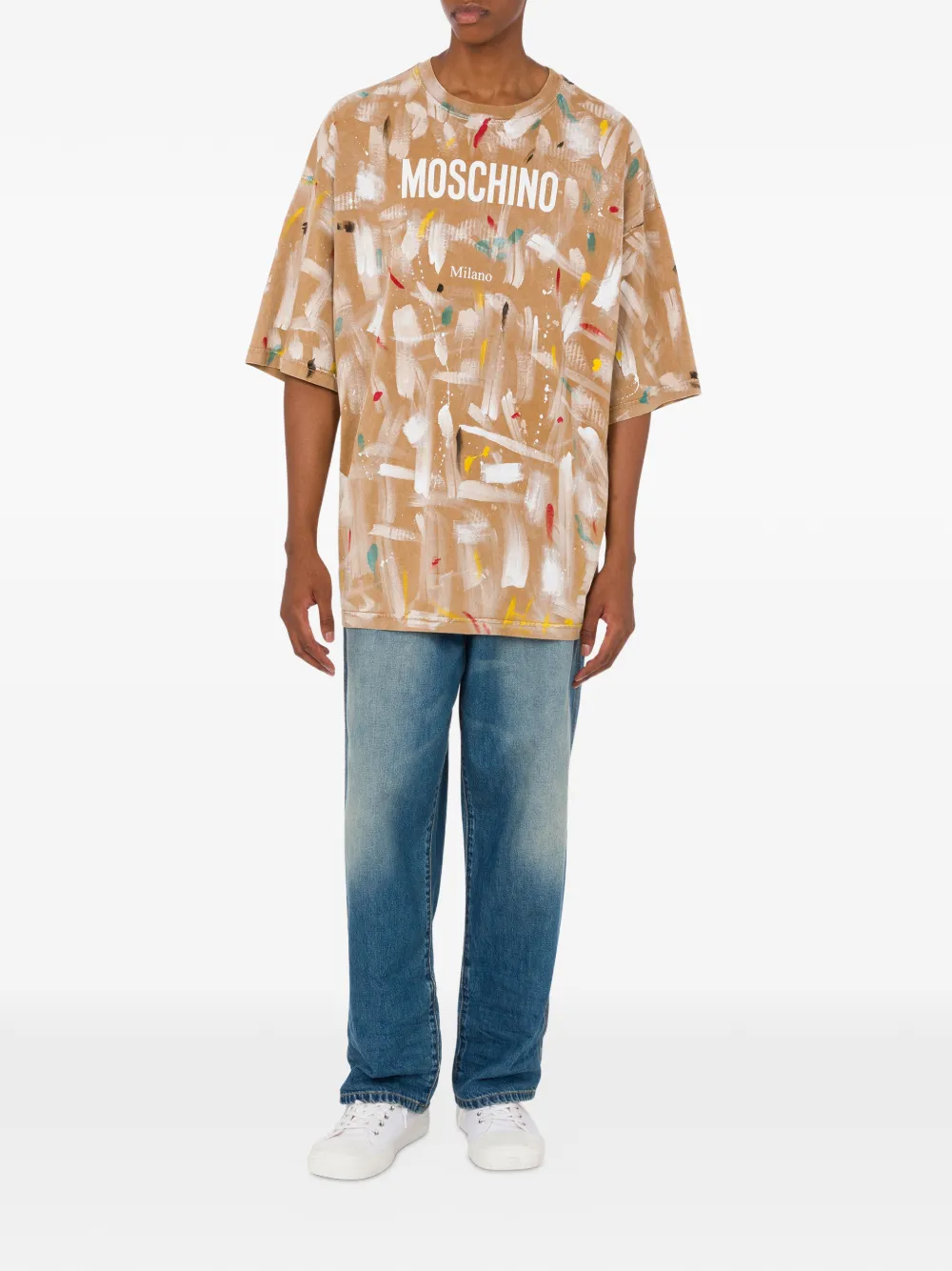 Moschino beige paint-splatter T-shirt
