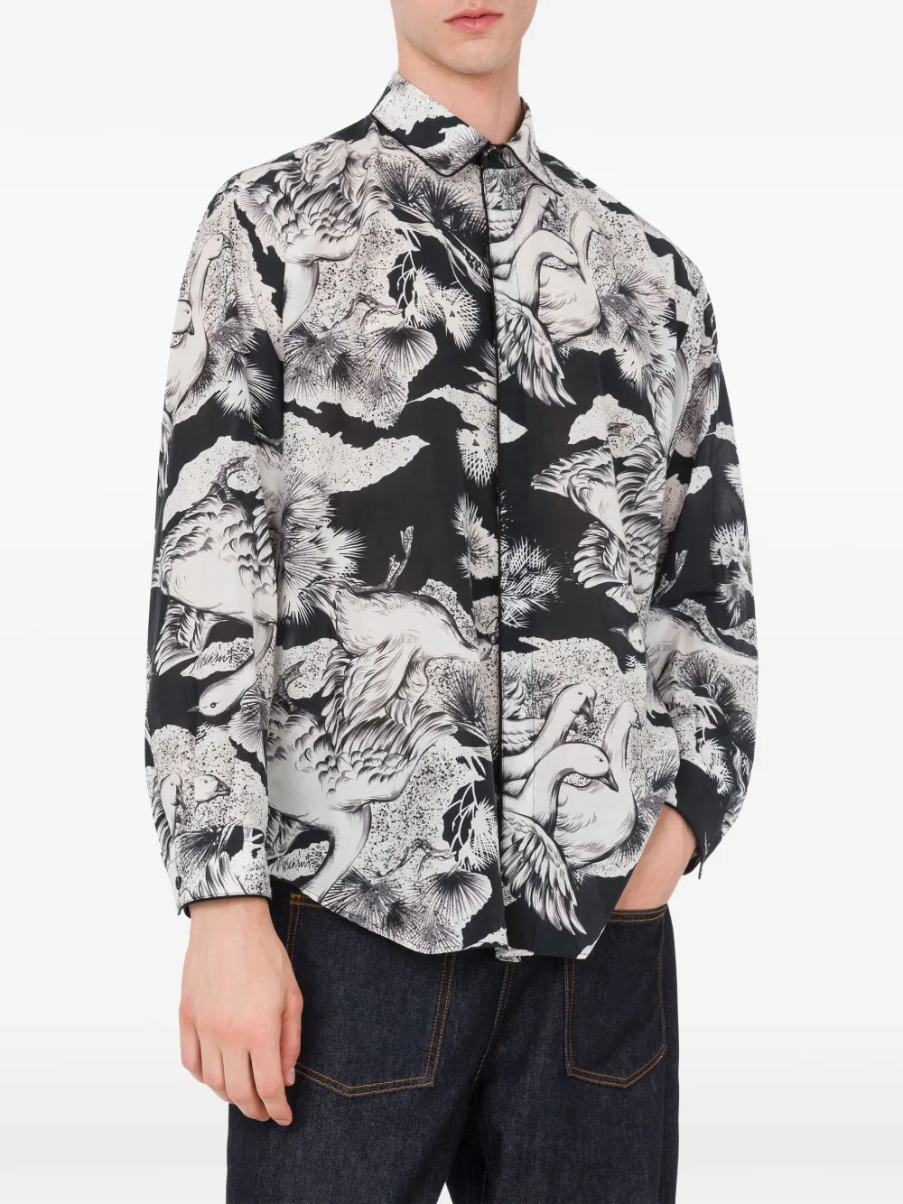 Moschino Overhemd met zwaanprint Zwart