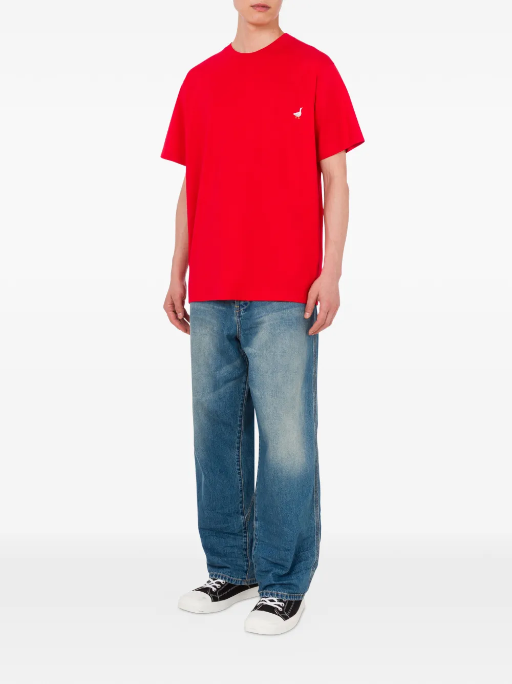 Moschino goose-embroidery cotton T-shirt - Rood