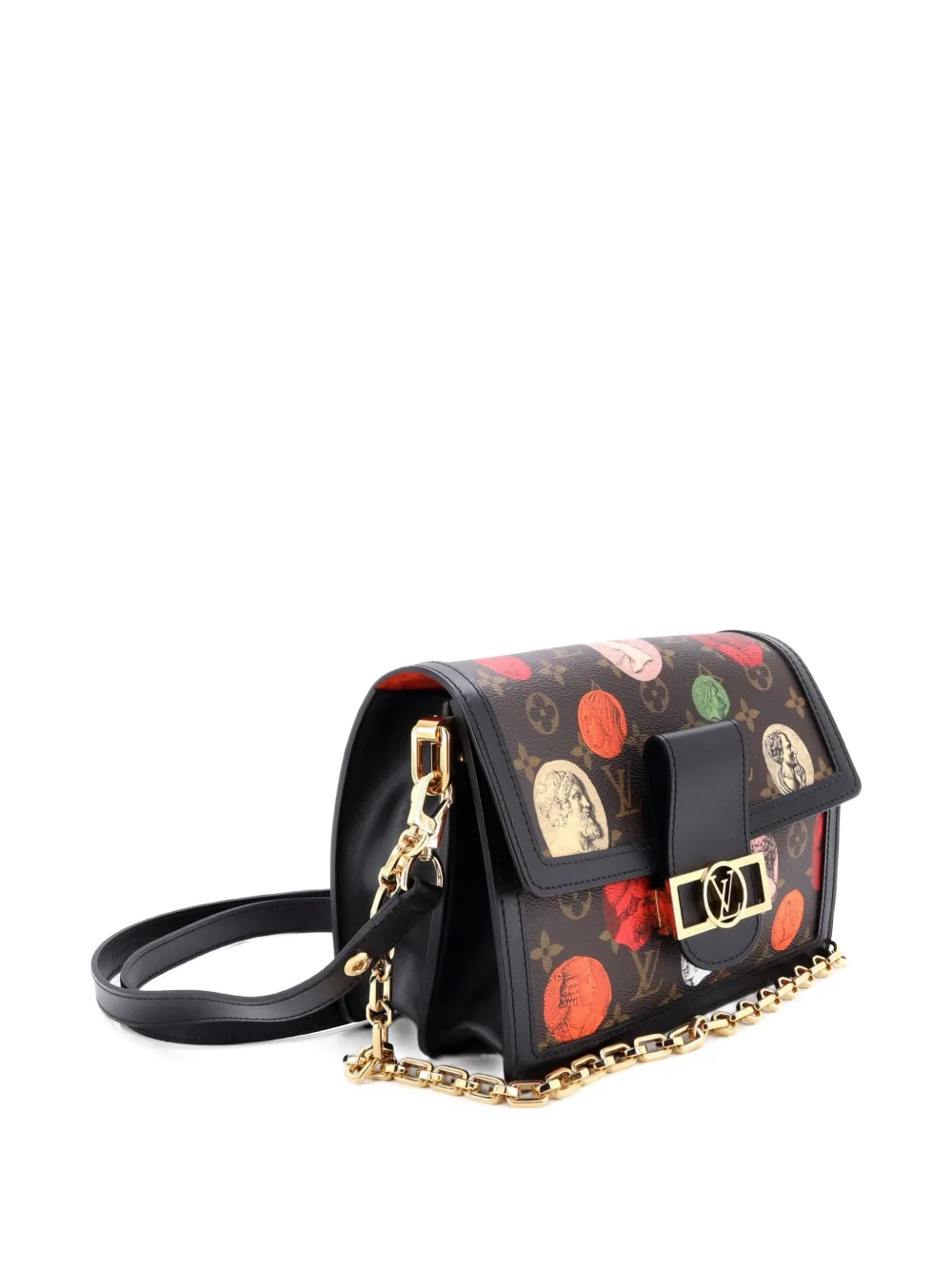 Pre-owned Louis Vuitton Dauphine Limited Edition Fornasetti Cameo Monogram Canvas Mm Shoulder Bag In Black